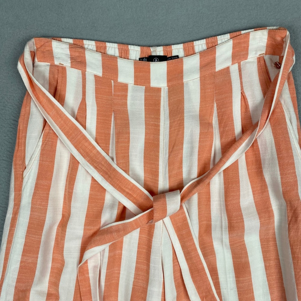 Volcom Orange White Striped Wide Leg Crop Pants Belted Tie Waist Women's Size S - Picture 3 of 11